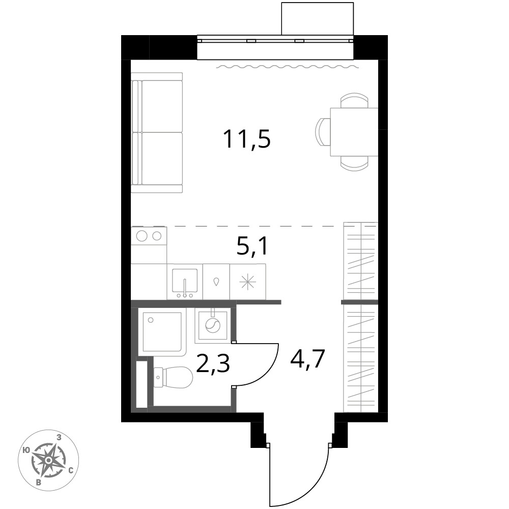1-й Донской — 1-комнатная · 23,6 м²