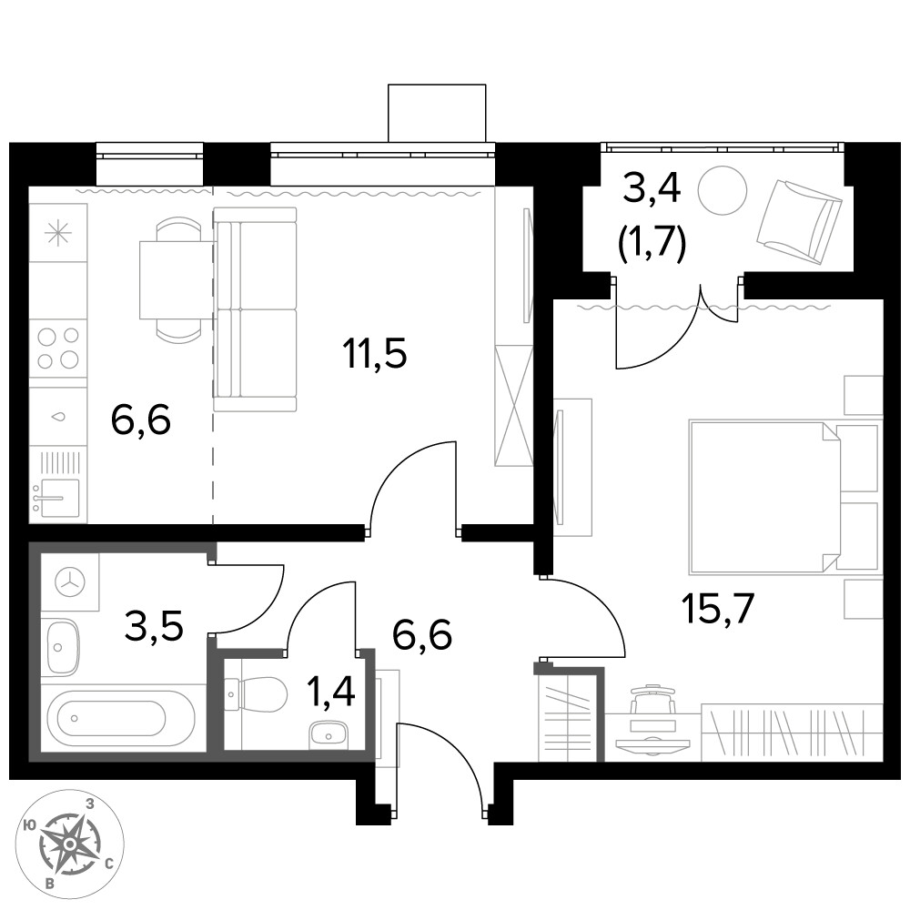 1-й Донской — Евродвушка · 47,0 м²