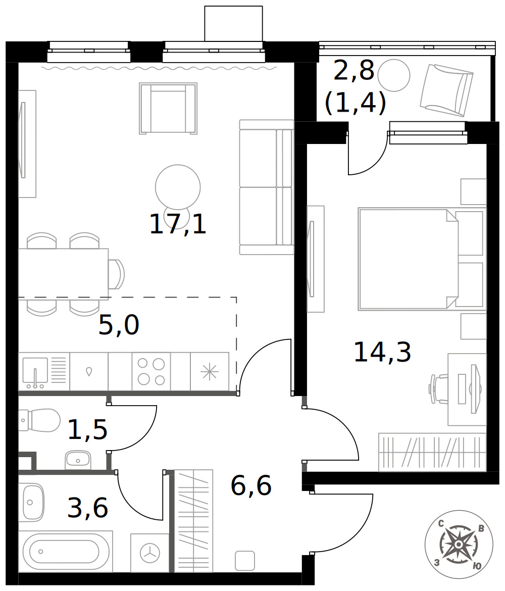 1-й Донской — 2-комнатная · 49,5 м²