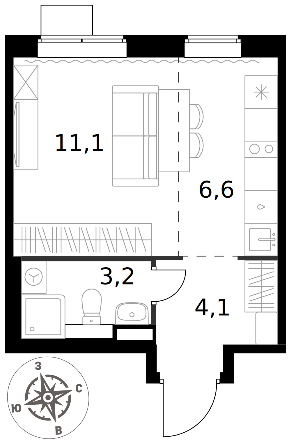 1-й Химкинский — Студия · 25,0 м²