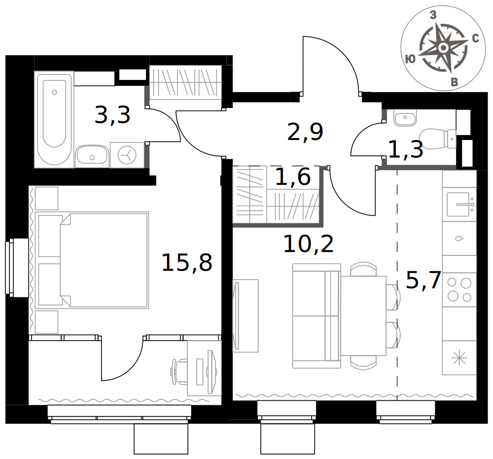 1-й Химкинский — 2-комнатная · 40,8 м²