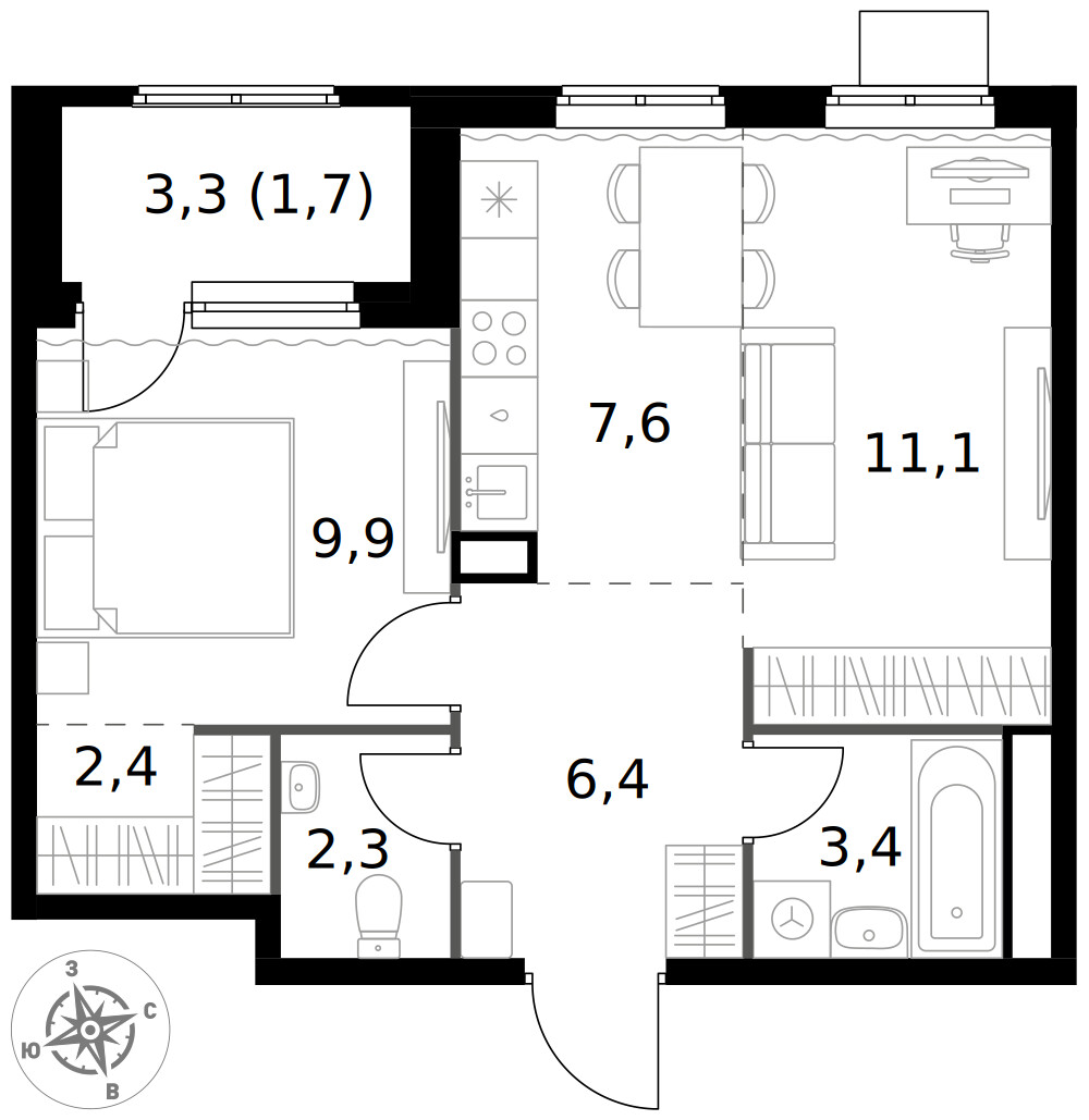 1-й Химкинский — 2-комнатная · 44,8 м²