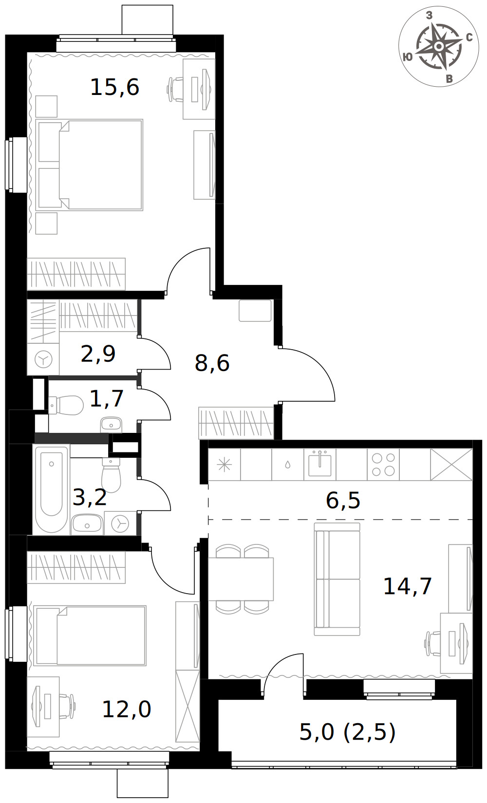1-й Химкинский — 3-комнатная · 67,7 м²