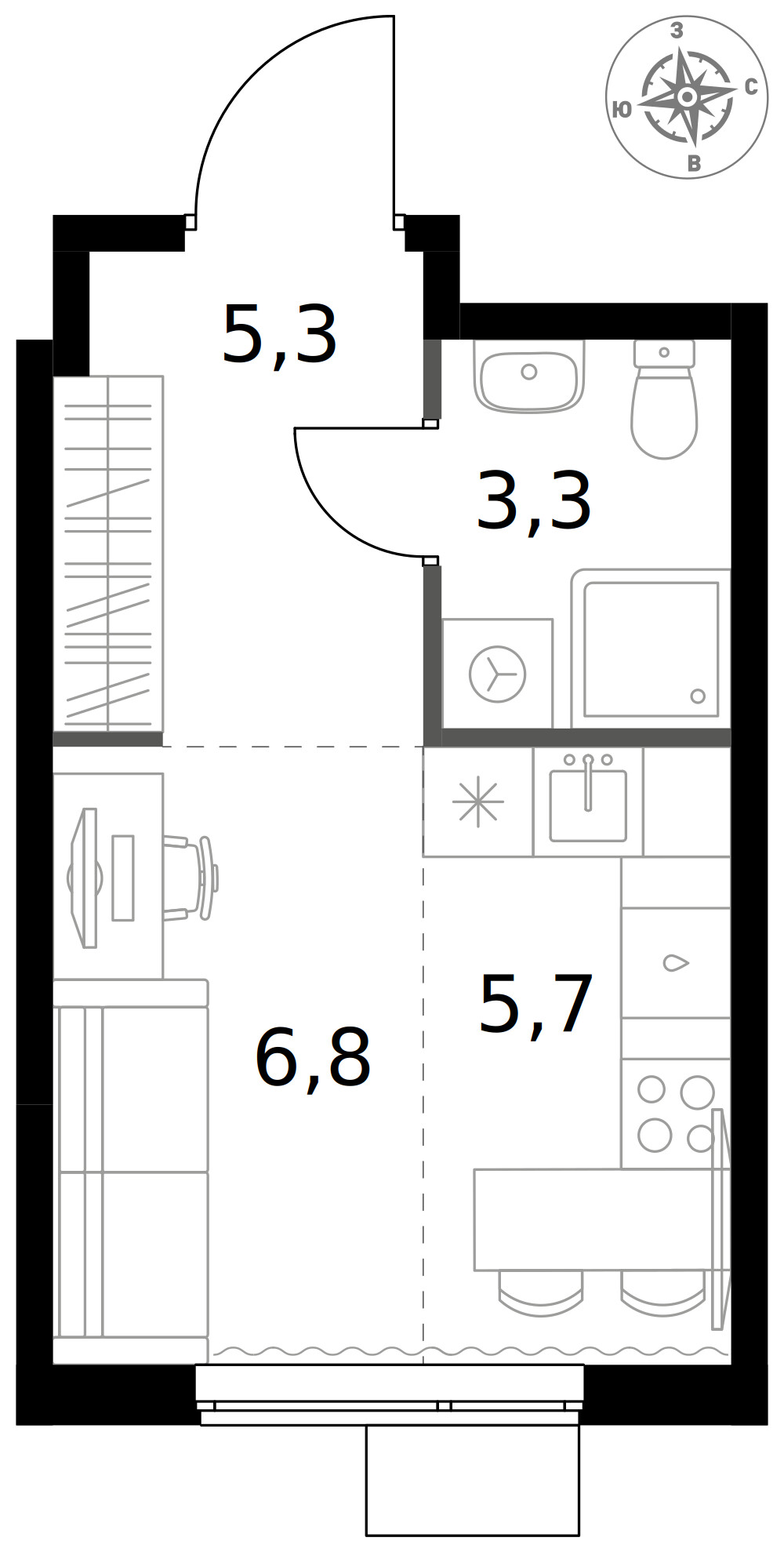 1-й Измайловский — Студия · 21,1 м²