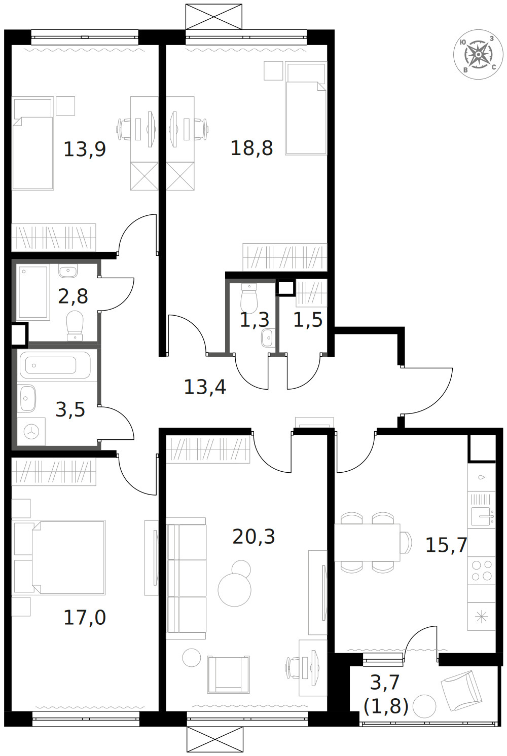 1-й Ленинградский — 4-комнатная · 110,1 м²
