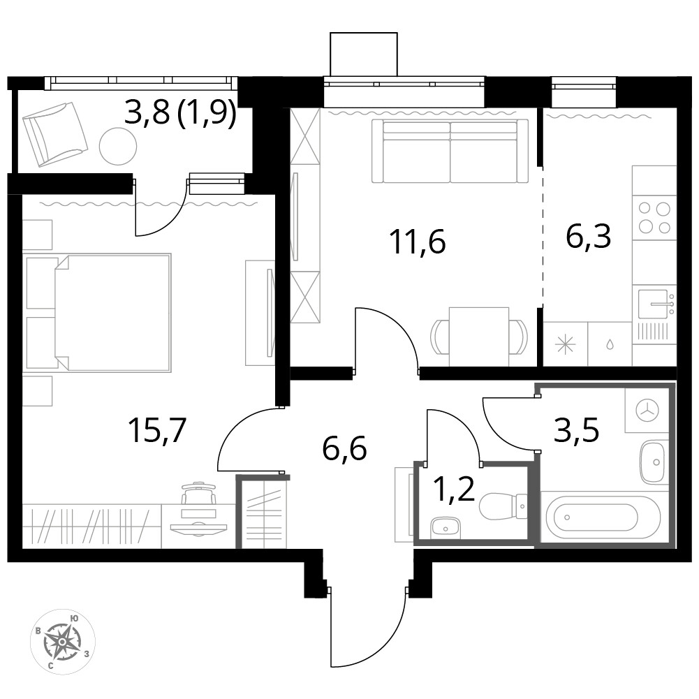 1-й Лермонтовский — 2-комнатная · 46,9 м²