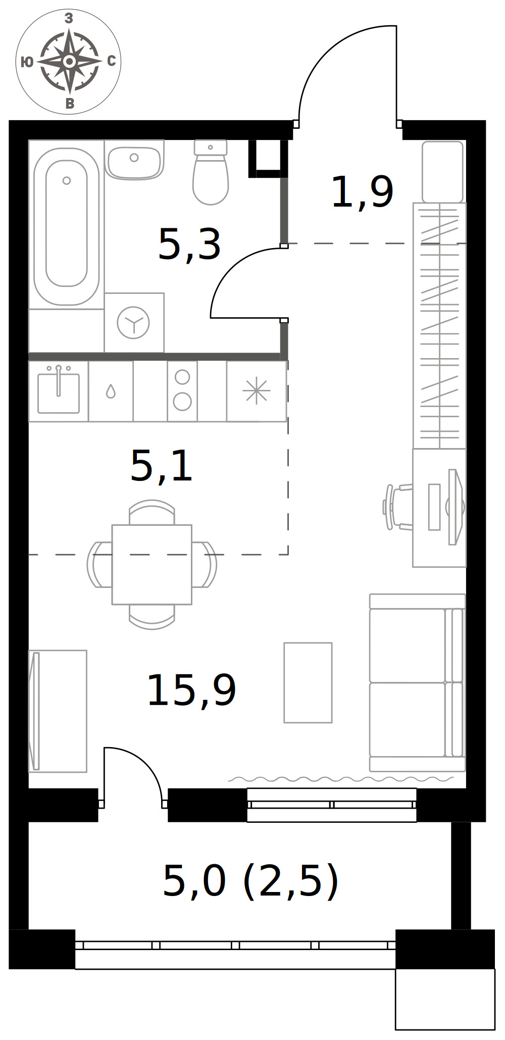 1-й Саларьевский — Студия · 30,7 м²