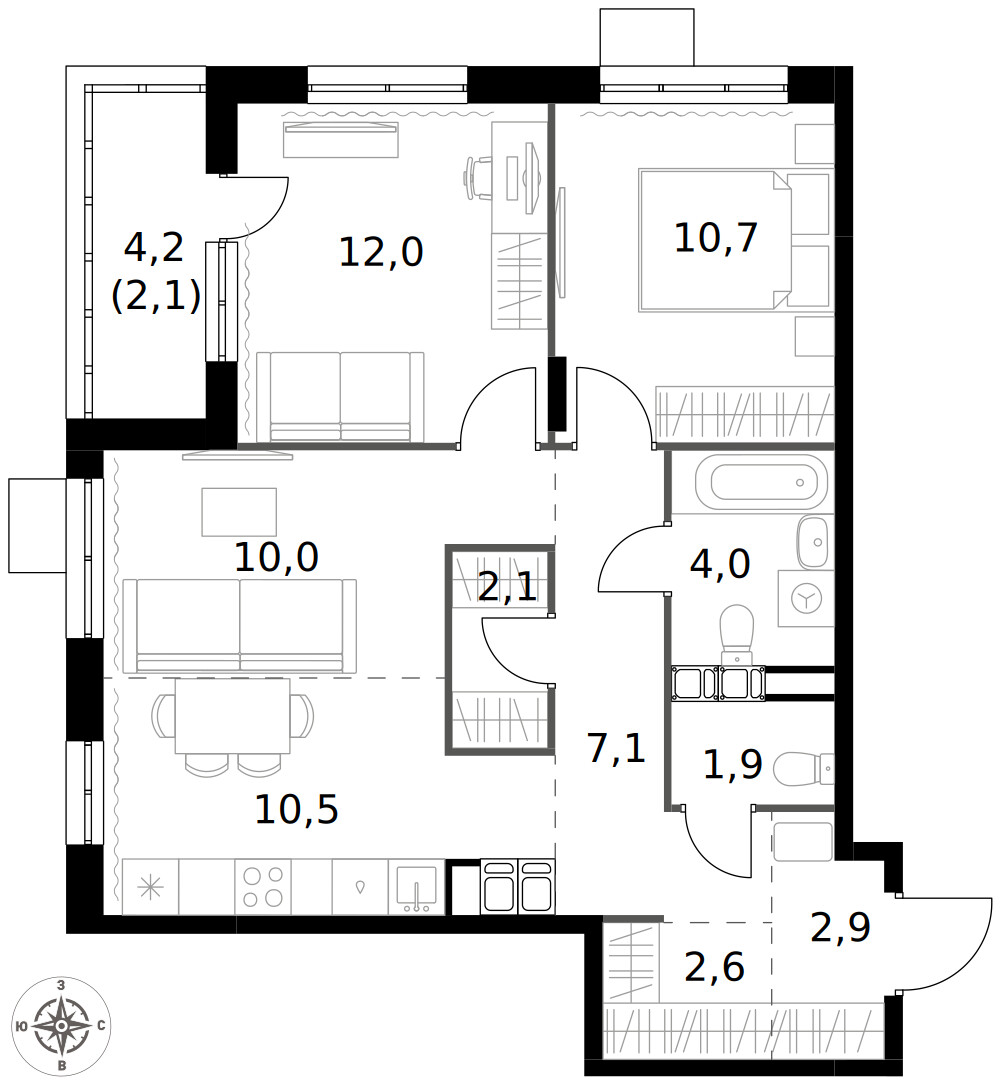 1-й Саларьевский — 3-комнатная · 65,9 м²