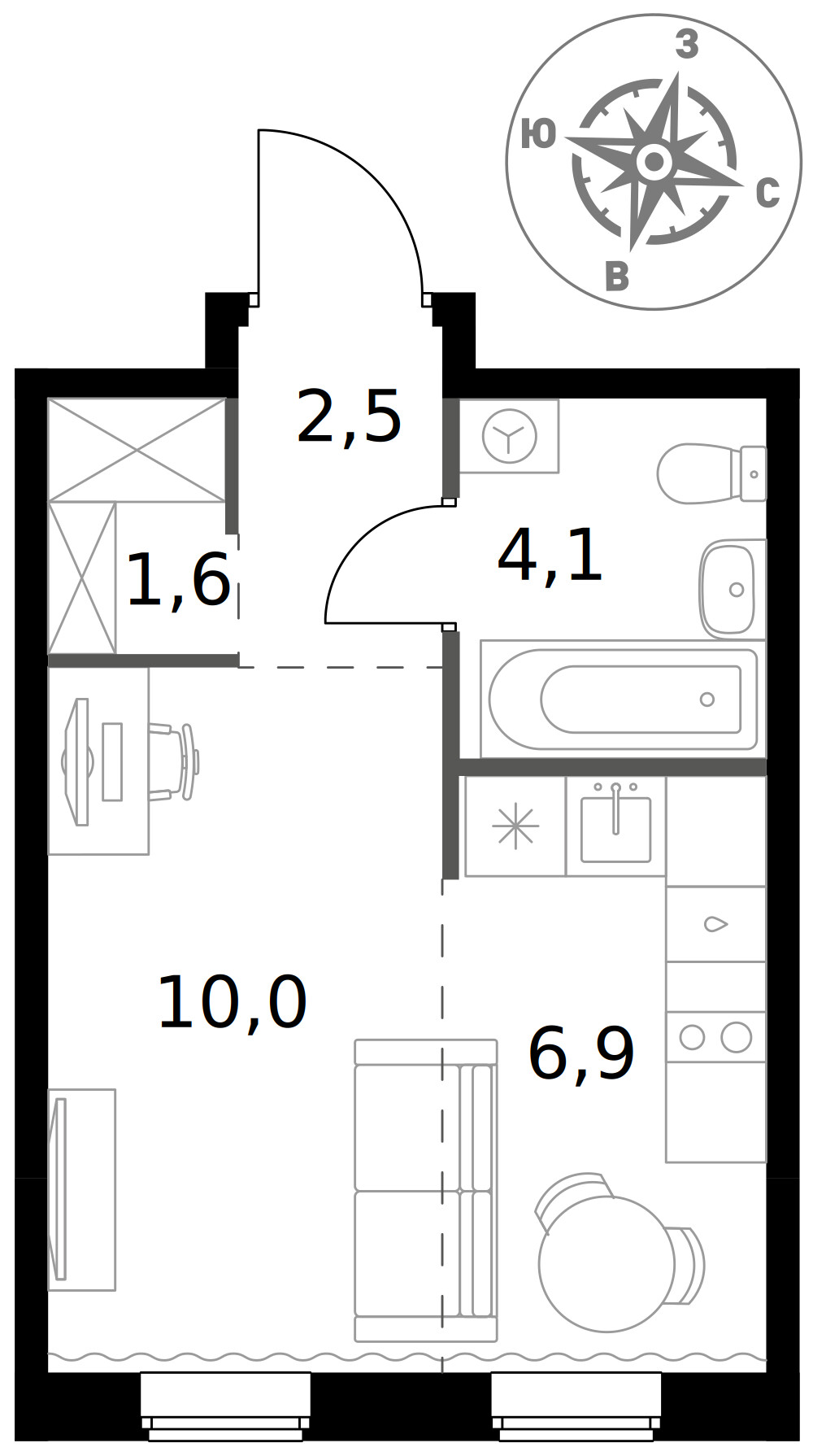 1-й Ясеневский — Студия · 25,1 м²