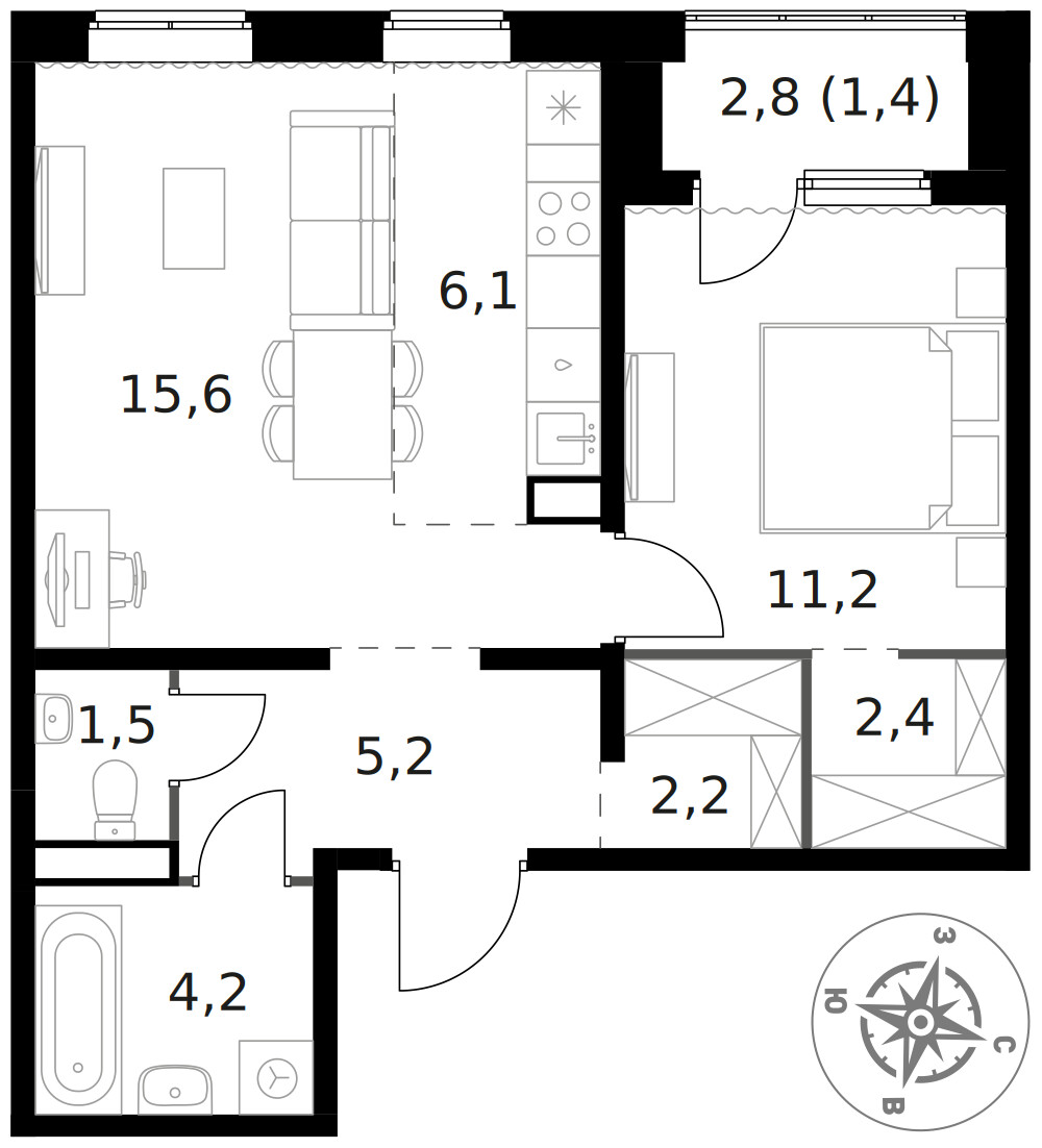 1-й Ясеневский — 2-комнатная · 49,8 м²