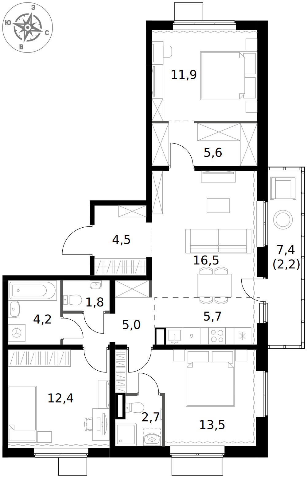 1-й Ясеневский — 4-комнатная · 86,0 м²