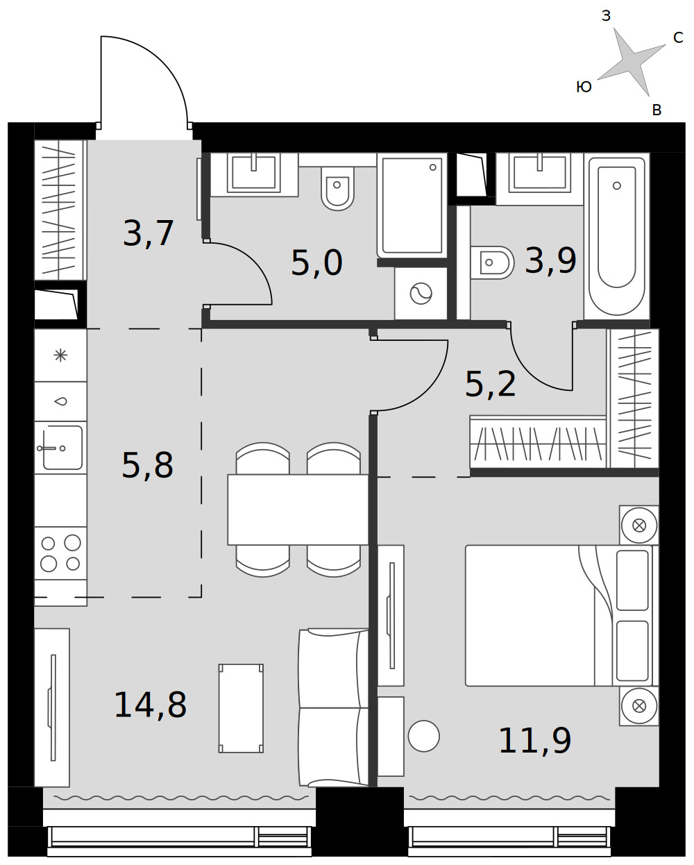 Amber City — 2-комнатная · 50,3 м²