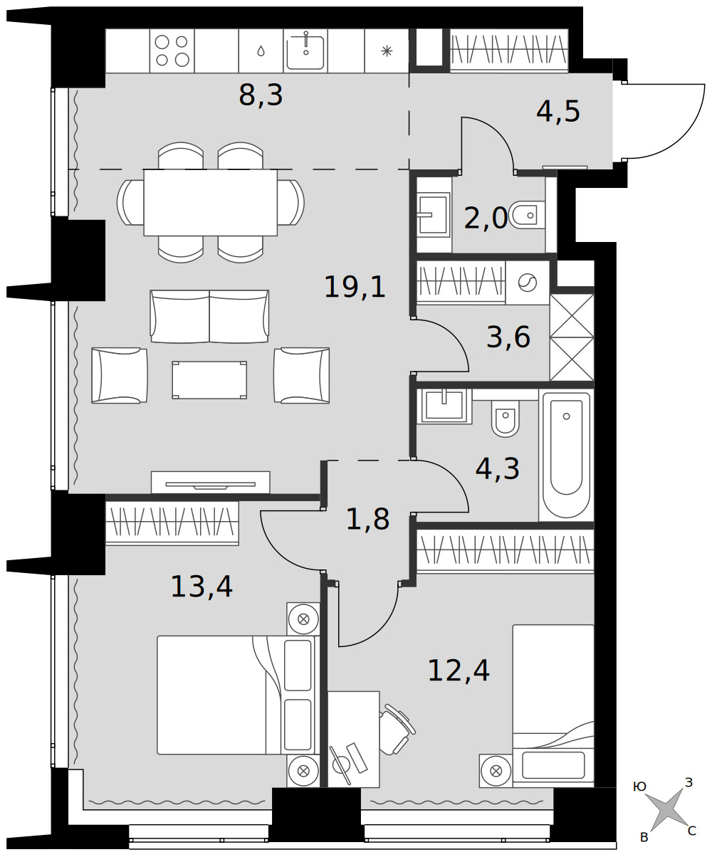 Amber City — 3-комнатная · 69,4 м²