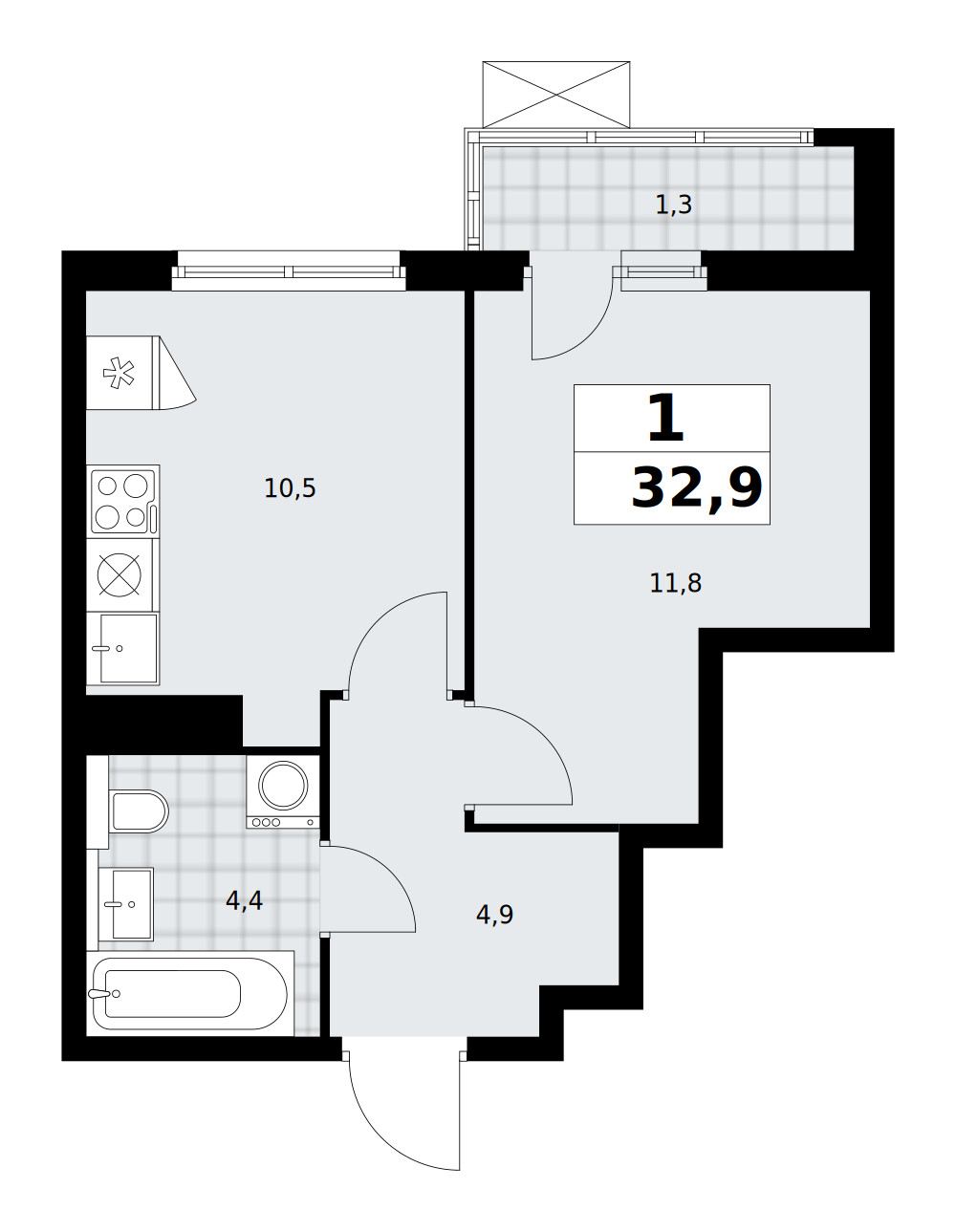 Бунинские кварталы — 1-комнатная · 32,8 м²