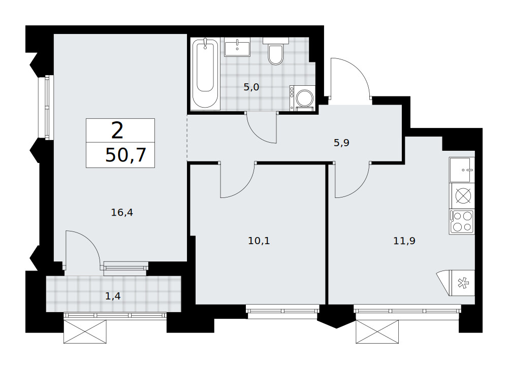 Десна-Речье — 2-комнатная · 50,7 м²