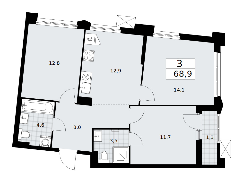 Десна-Речье — 3-комнатная · 68,9 м²