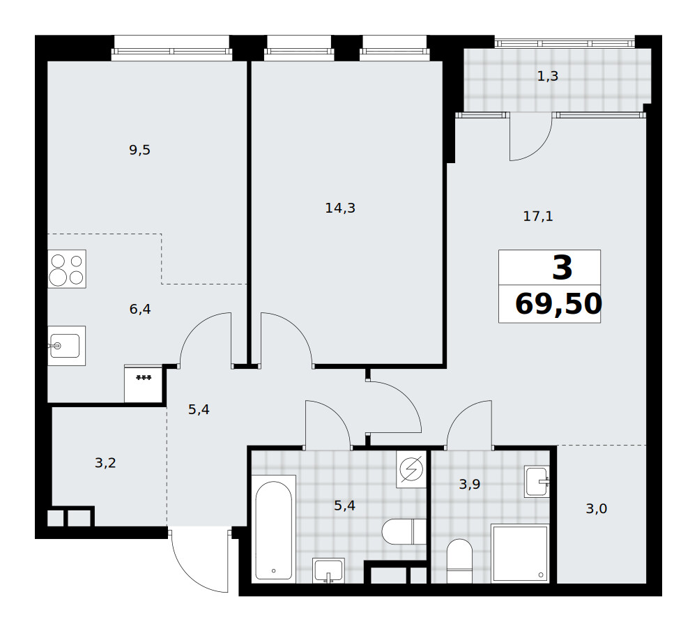 Дом на Зорге — 3-комнатная · 70,1 м²