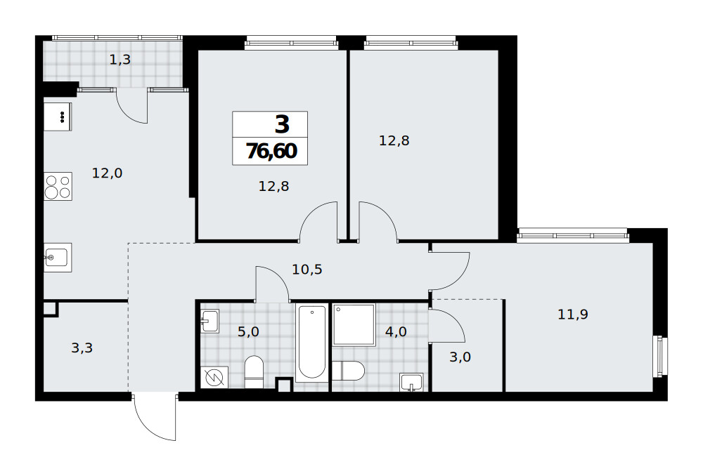 Дом на Зорге — 3-комнатная · 77,2 м²