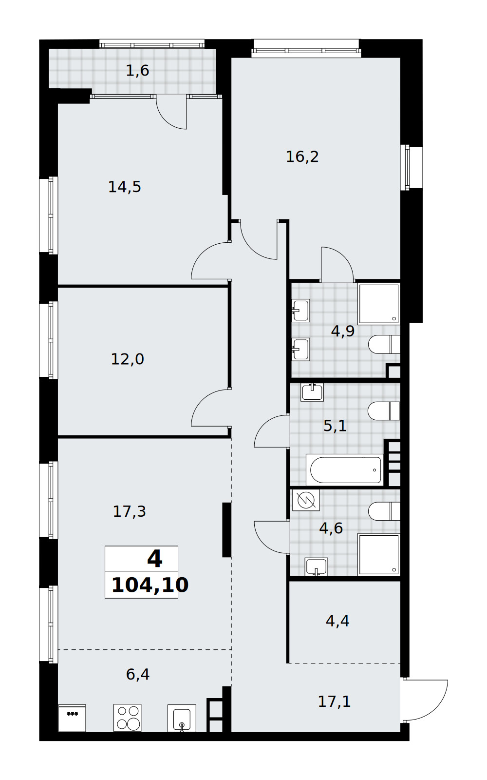 Дом на Зорге — Еврочетырёшка · 104,8 м²