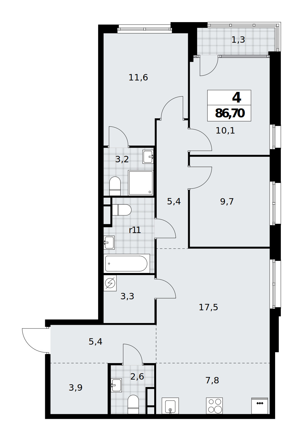 Дом на Зорге — Еврочетырёшка · 87,0 м²