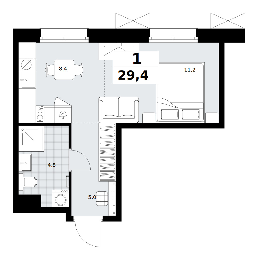 Дзен-кварталы — 1-комнатная · 29,4 м²