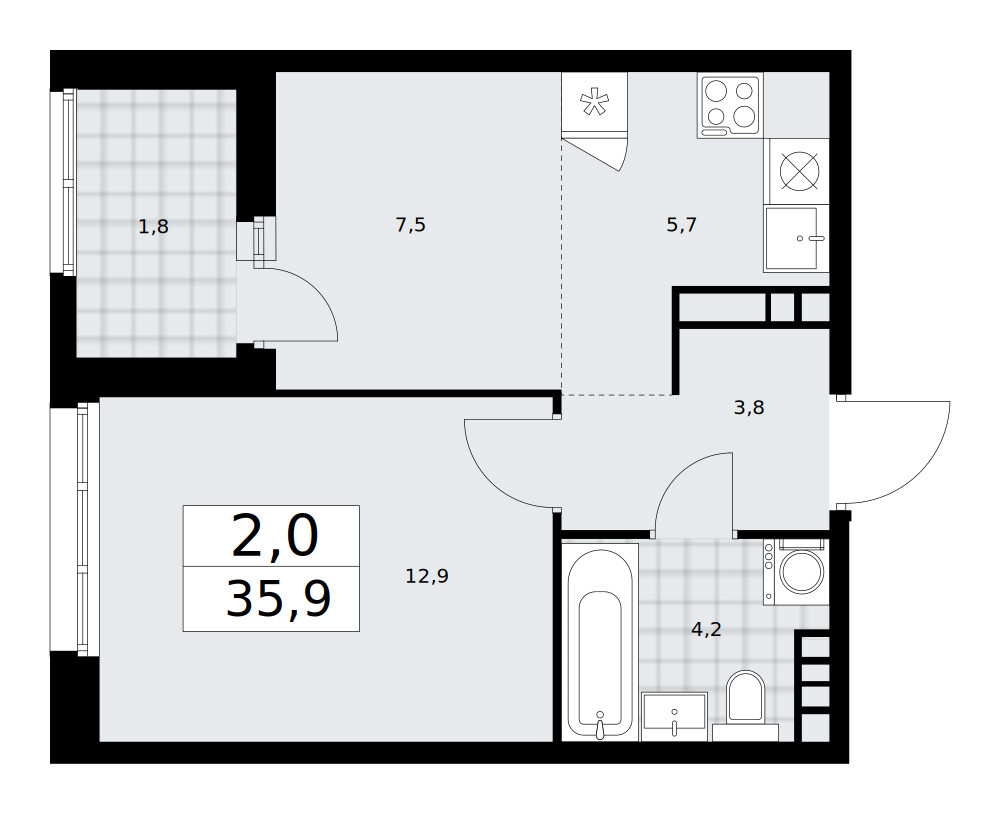 Дзен-кварталы — 2-комнатная · 35,9 м²