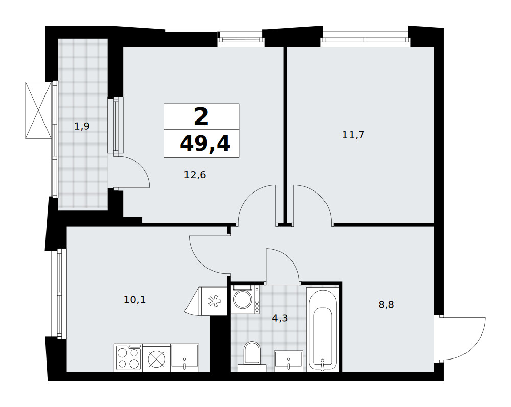 Дзен-кварталы — 2-комнатная · 49,3 м²