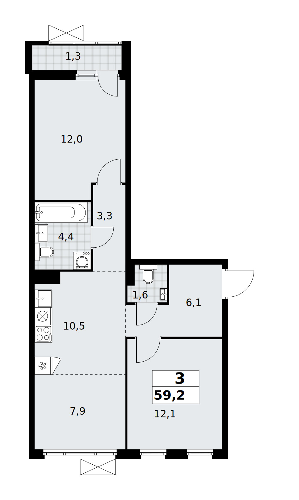 Дзен-кварталы — Евротрёшка · 59,2 м²