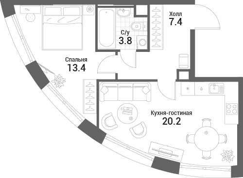 Nagatino i-Land — 1-комнатная · 44,8 м²