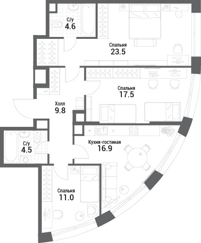 Nagatino i-Land — 3-комнатная · 87,8 м²
