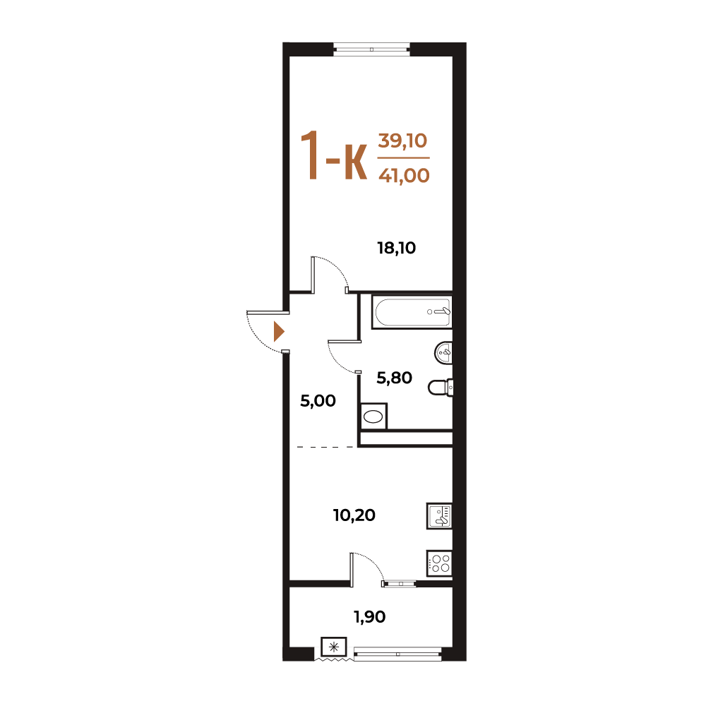 Новое Летово — 1-комнатная · 38,8 м²