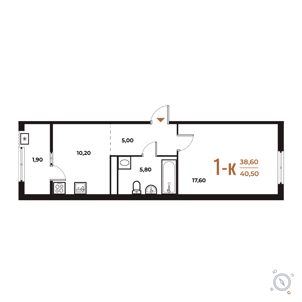 Новое Летово — 1-комнатная · 40,5 м²