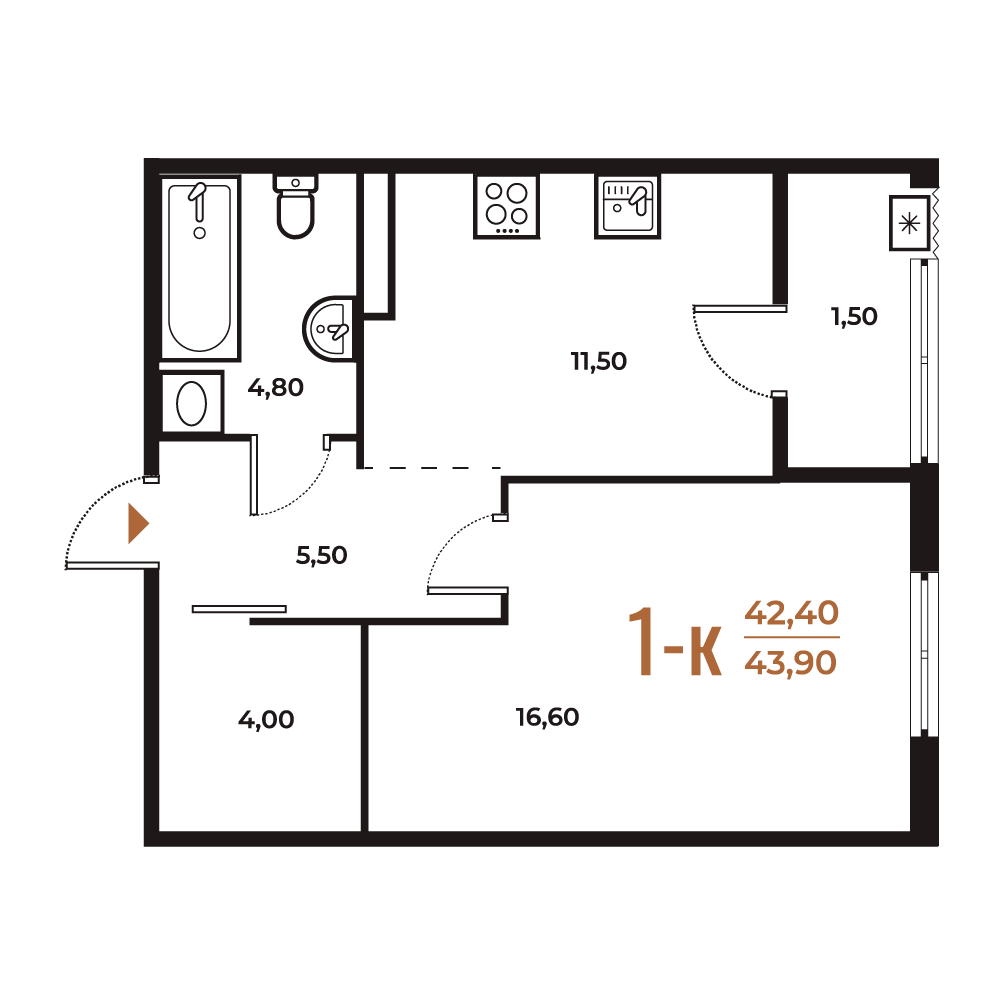 Новое Летово — 1-комнатная · 40,5 м²