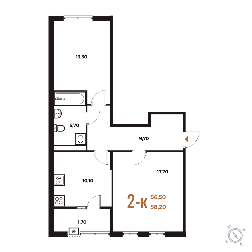 Новое Летово — 2-комнатная · 58,2 м²