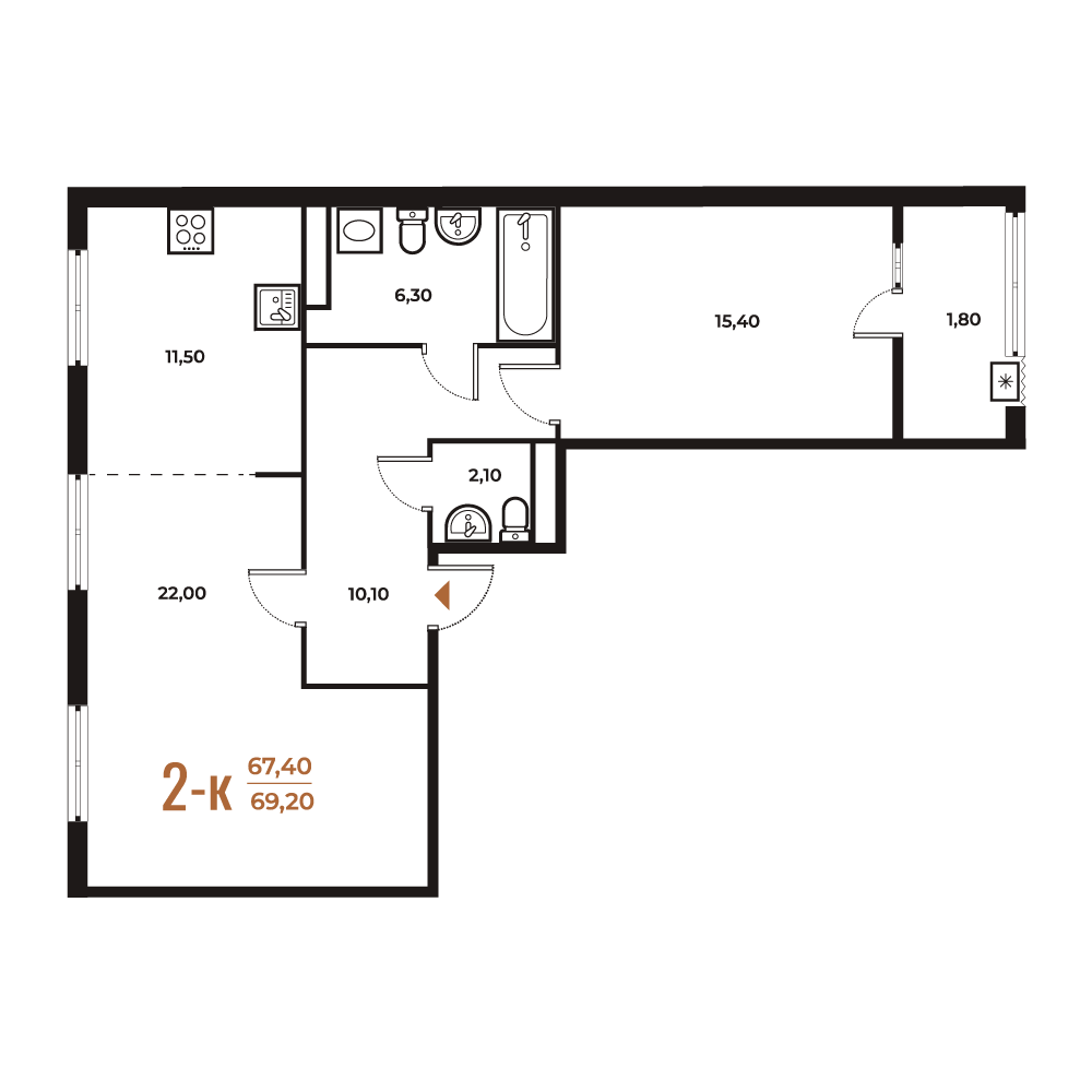 Новое Летово — 2-комнатная · 58,2 м²
