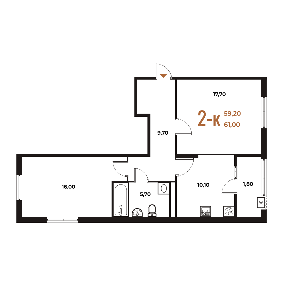 Новое Летово — 2-комнатная · 58,4 м²