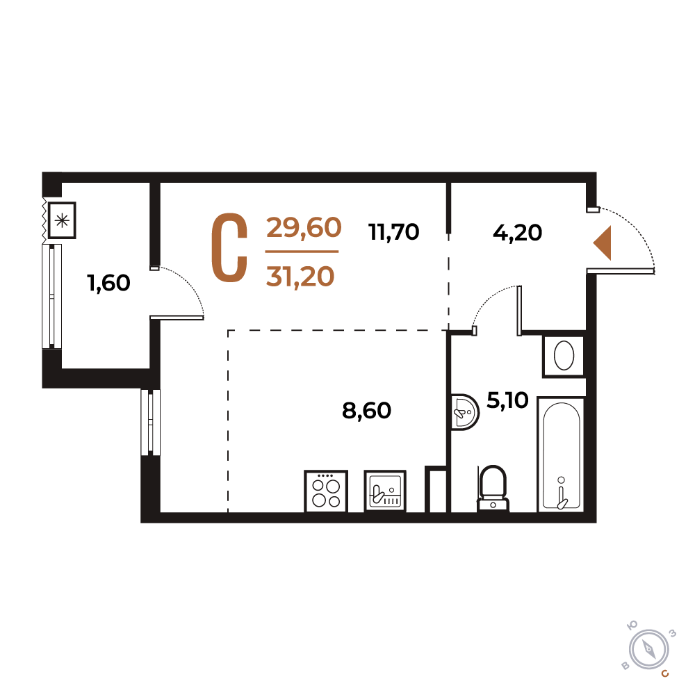 Новое Летово — Студия · 31,2 м²