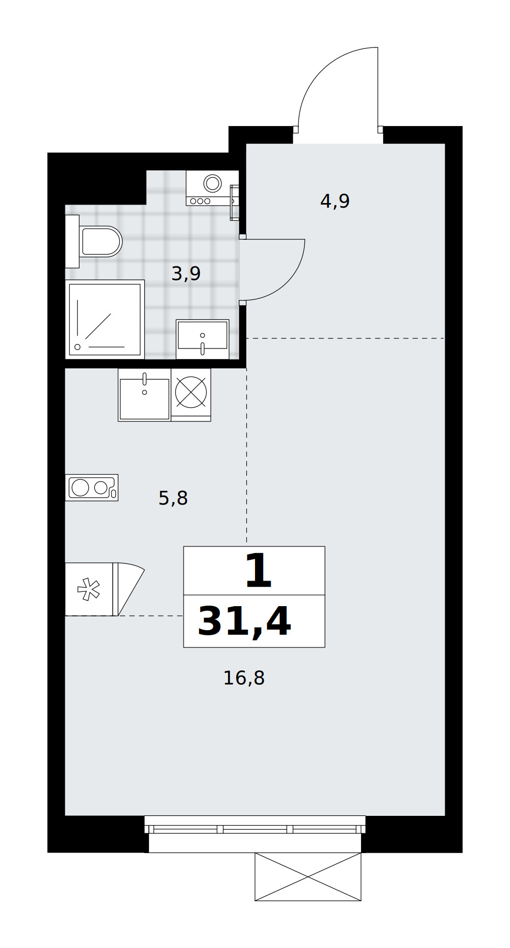 Прокшино — 1-комнатная · 31,4 м²
