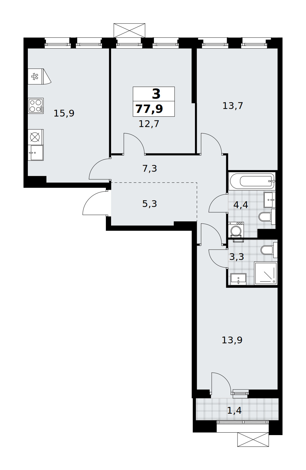 Прокшино — 3-комнатная · 77,9 м²