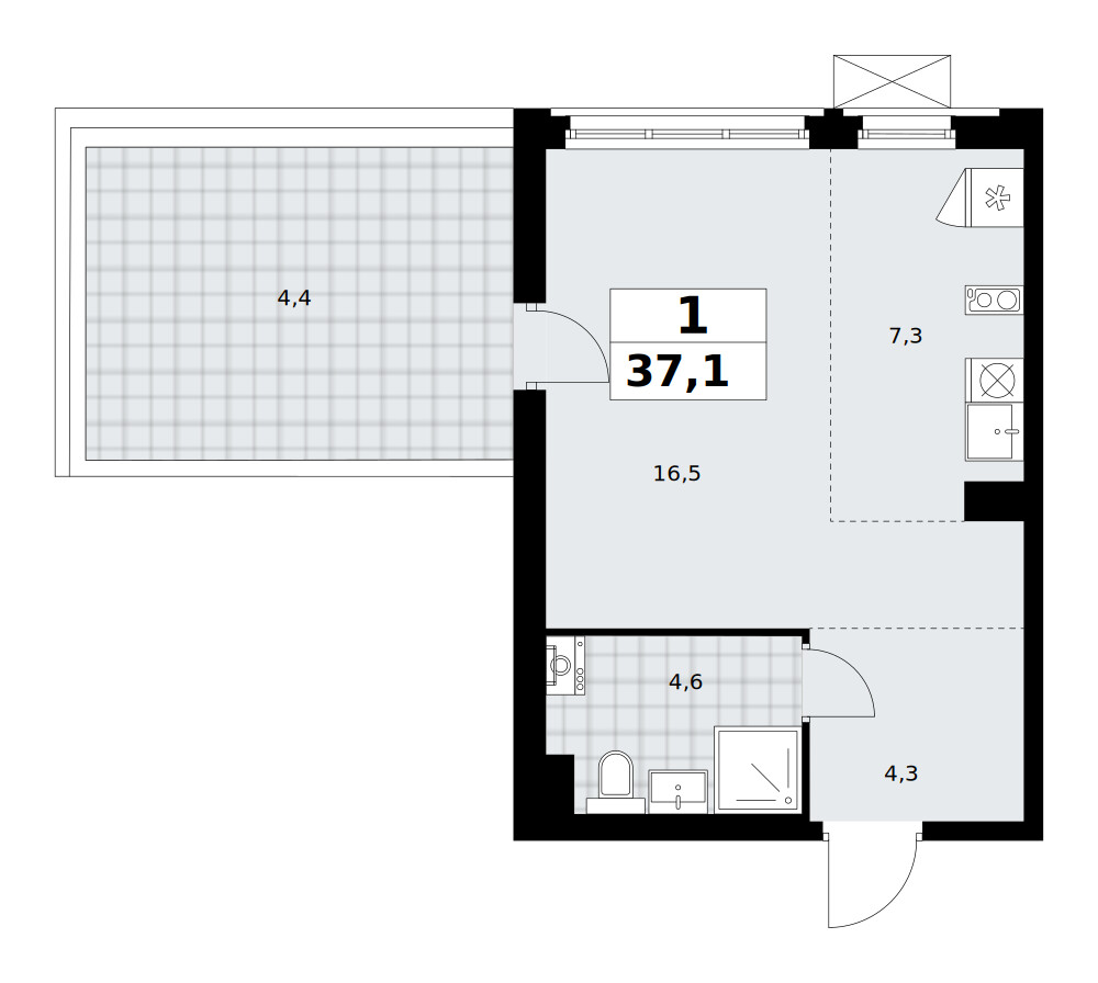 Прокшино — 1-комнатная · 37,1 м²