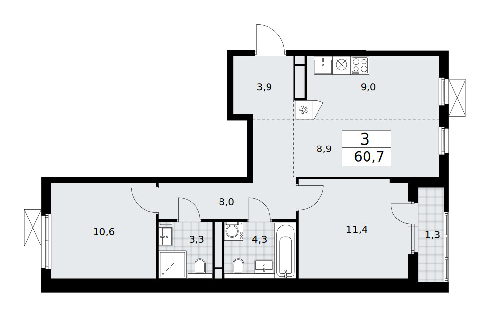 Прокшино — Евротрёшка · 60,7 м²