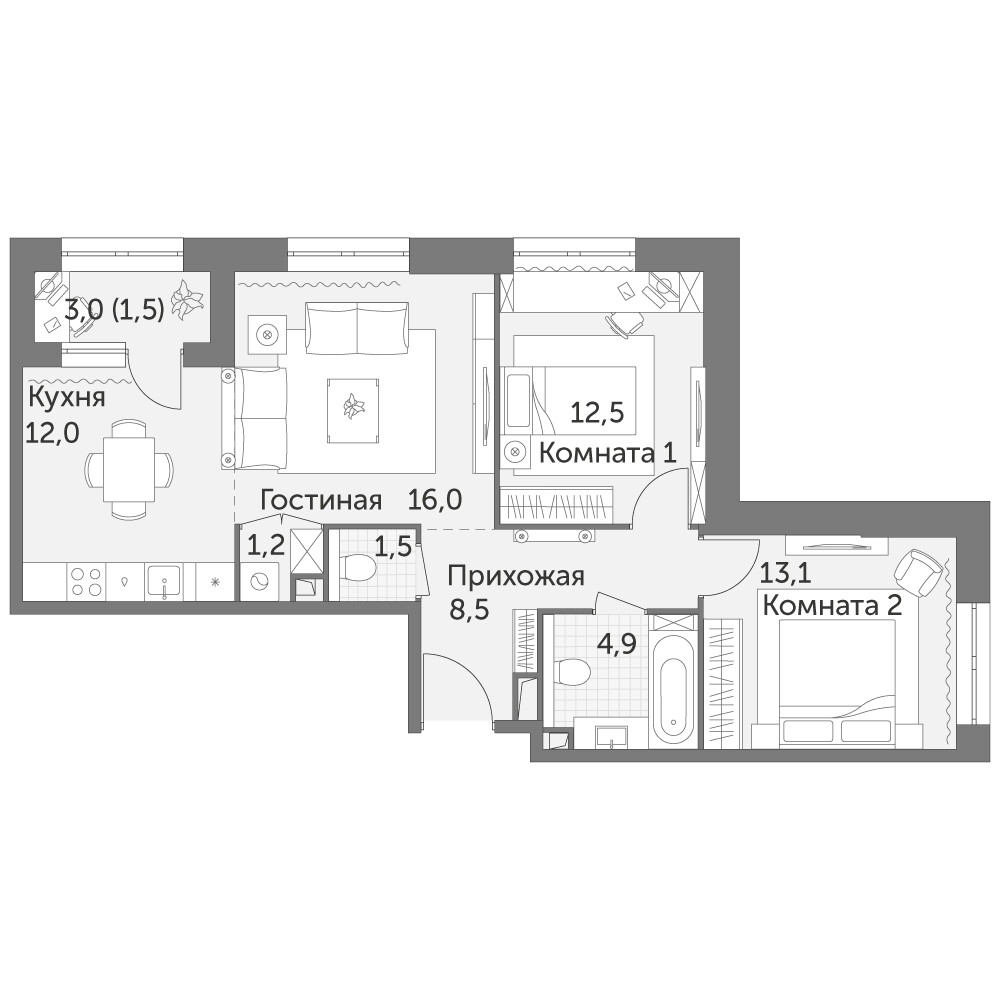 Режиссёр — 3-комнатная · 71,2 м²