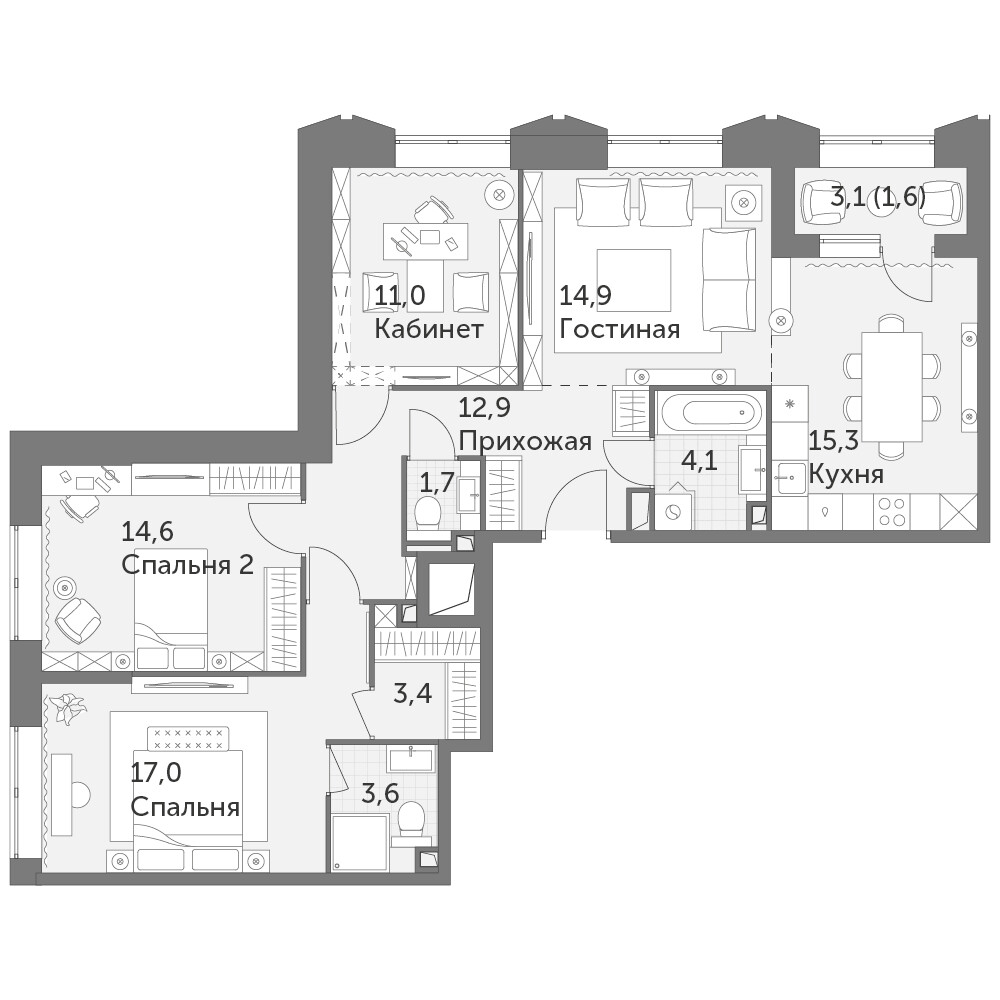 Режиссёр — 4-комнатная · 100,1 м²