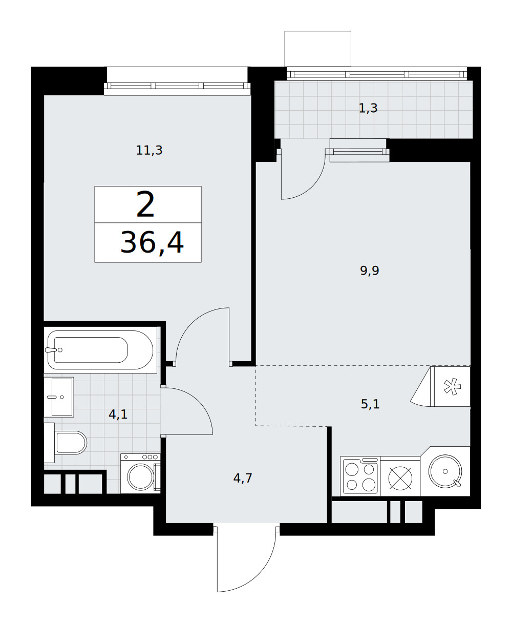 Родные кварталы — 2-комнатная · 36,4 м²