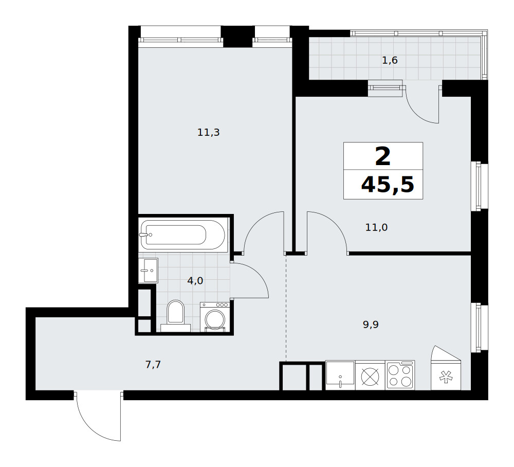 Родные кварталы — 2-комнатная · 45,5 м²