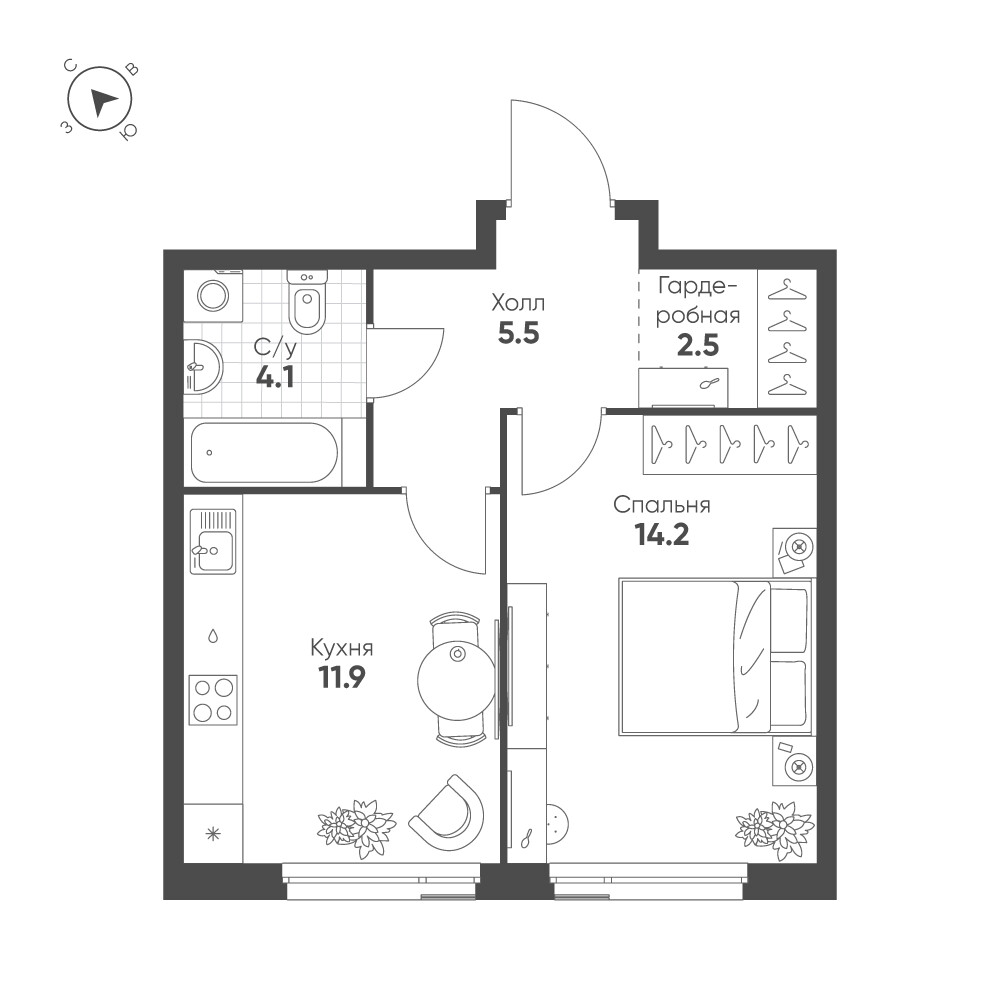 Shagal — 1-комнатная · 38,2 м²