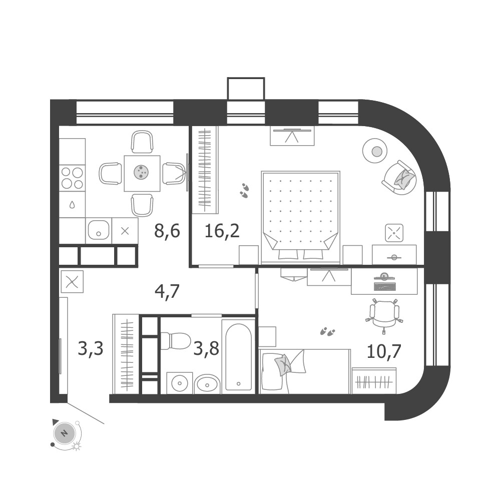 Shagal — 2-комнатная · 47,3 м²