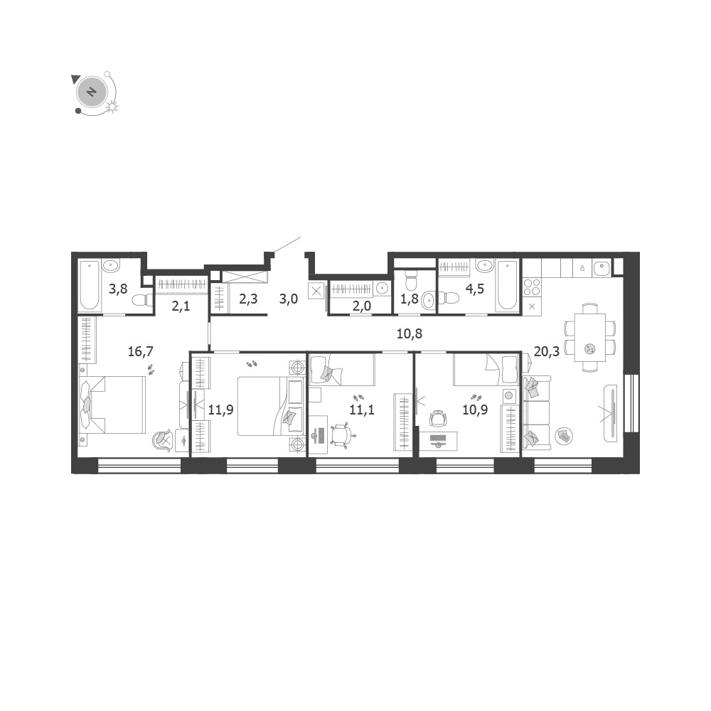 Shagal — 4-комнатная · 101,2 м²