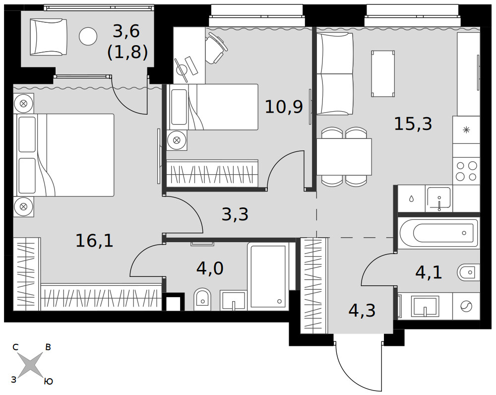 Симоновский Вал — 3-комнатная · 59,8 м²