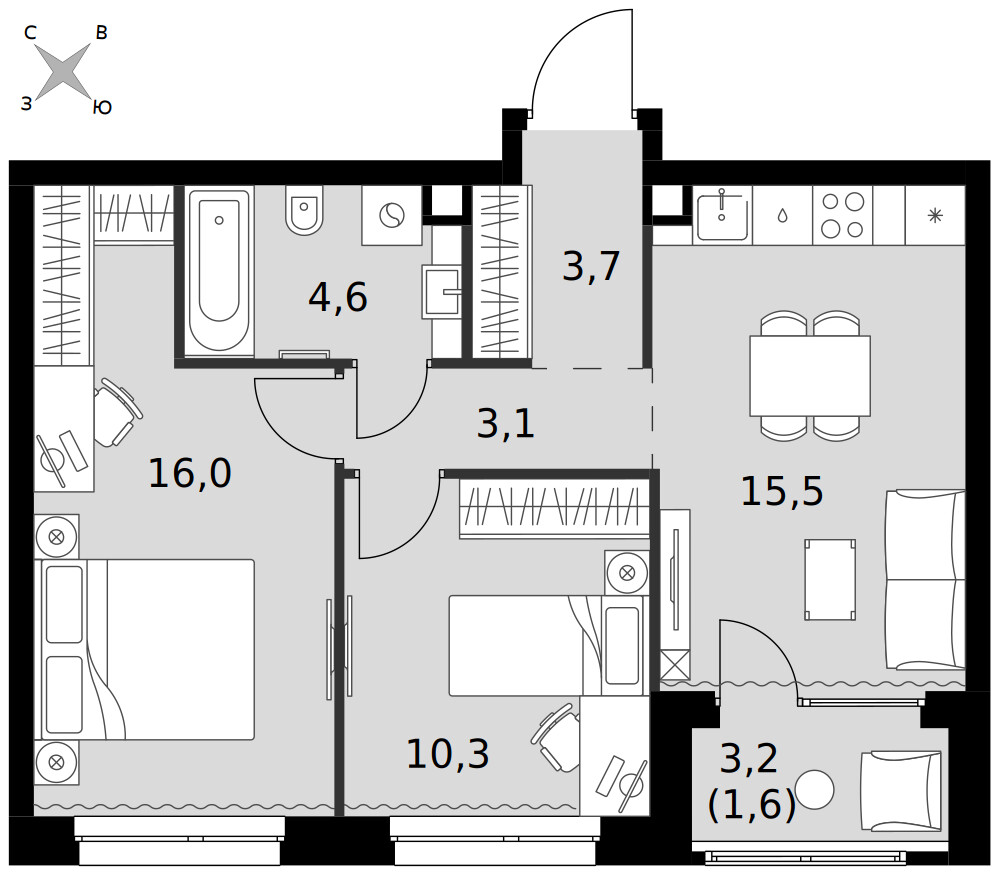 Симоновский Вал — 3-комнатная · 54,8 м²